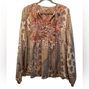 Mystree Patchwork satin Blouse top shirt silky Multicolor